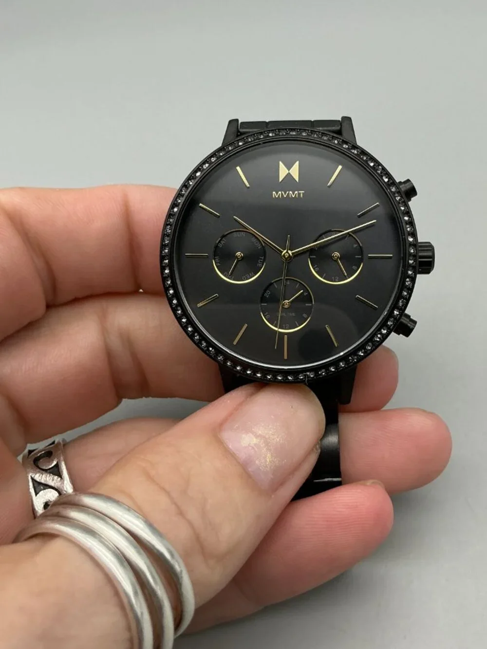 MVMT Women's Nova Caviar Watch 38mm Black Crystals Multifunction New Battery 6.5
